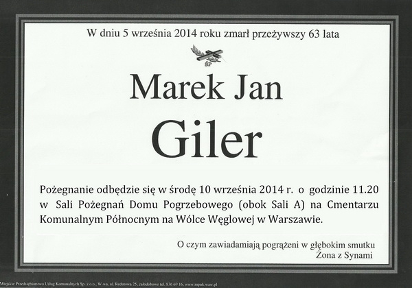 Zmarł Marek Giler