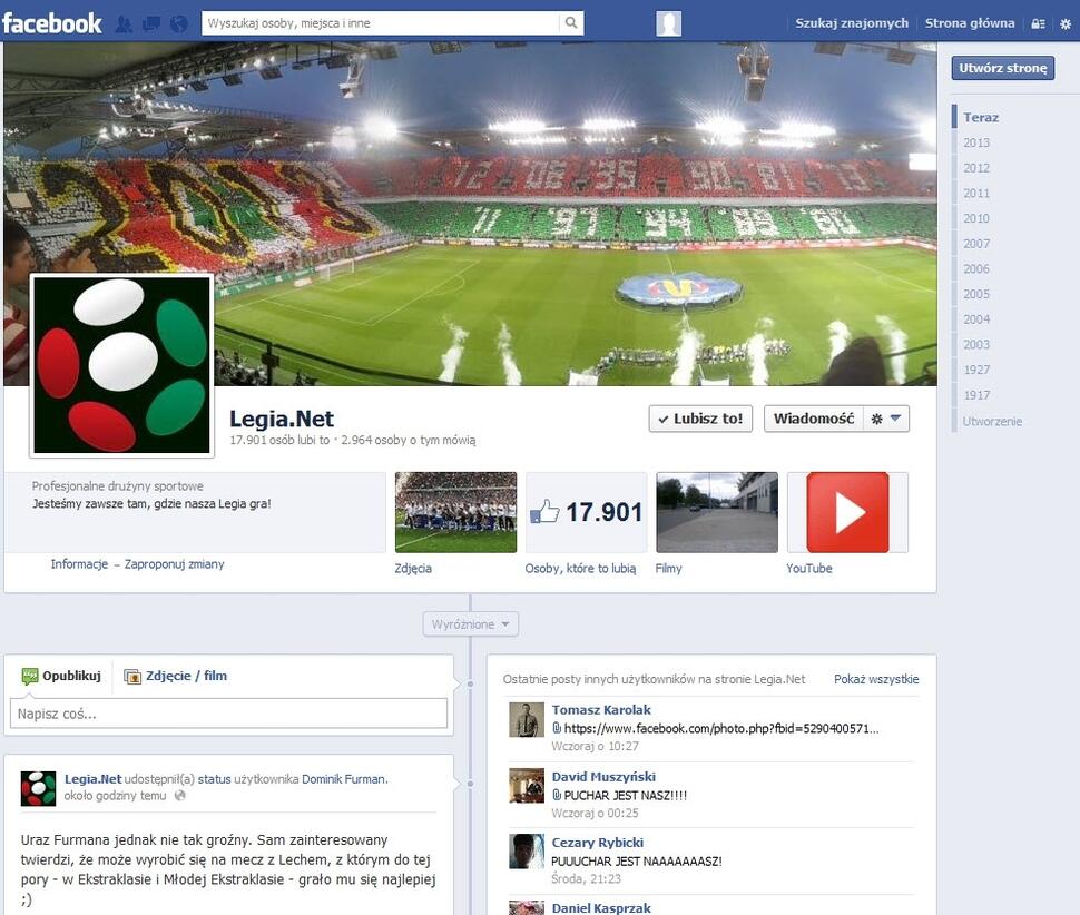 News: Legia goni Lecha na facebooku