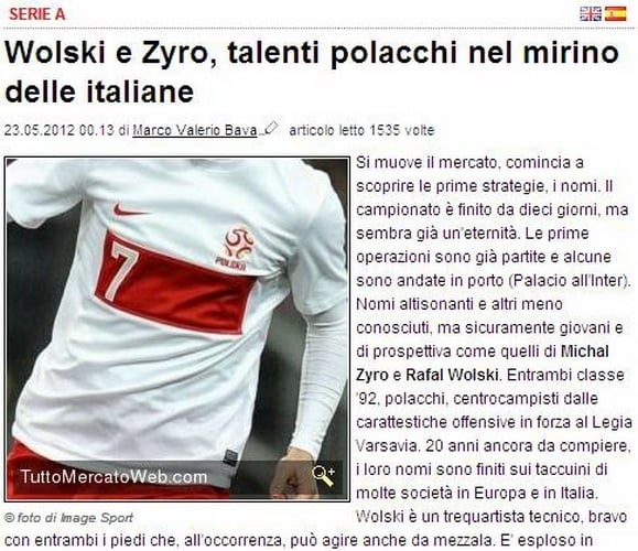 News: Kluby Serie A zainteresowane Wolskim i Żyro