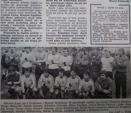 Wspomnień czar: Finał PP 1980: Legia - Lech 5:0